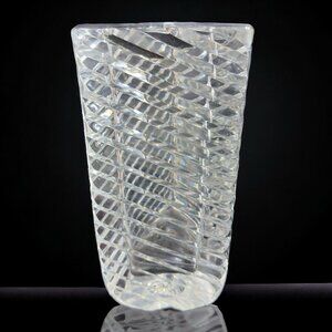 Rogaska Clear Crystal Glass Triangle Ribbed Shaped‎ Vase Large Heavy Glass Optic